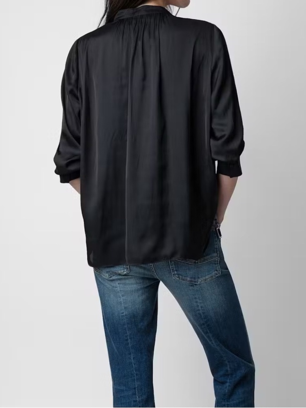 Zadig & Voltaire Tink Solid Black Noir Long Sleeve Blouse NWT $298 size Large - Picture 2 of 11